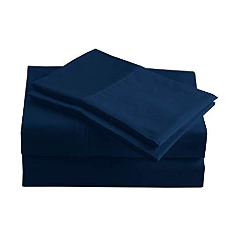Peru Pima - 415 Thread Count - 100% Peruvian Pima Cotton - Percale - Bed Sheet Set (King, Navy Blue)