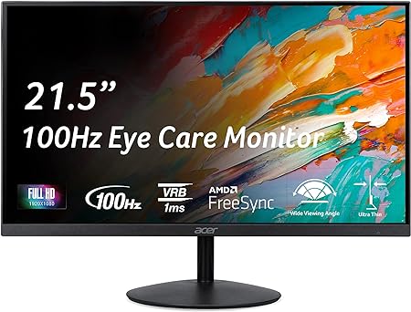 Acer SB222Q EBI 21.5" FHD 1920 x 1080 IPS Zero-Frame IPS Gaming Office Monitor | AMD FreeSync Technology | Ultra-Thin Stylish Design | Up to 100Hz | 1ms VRB | Low Blue Light | Tilt | HDMI & VGA Ports