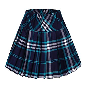 Urban CoCo Women's Elastic Waist Tartan Pleated School Skirt