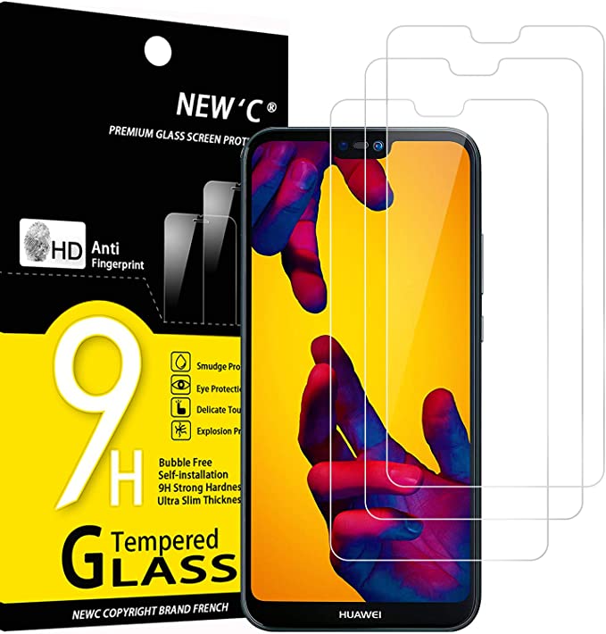 NEW'C 3 Unidades, Protector de Pantalla para Huawei P20 Lite, Nova 3e, Antiarañazos, Antihuellas, Sin Burbujas, Dureza 9H, 0.33 mm Ultra Transparente, Vidrio Templado Ultra Resistente