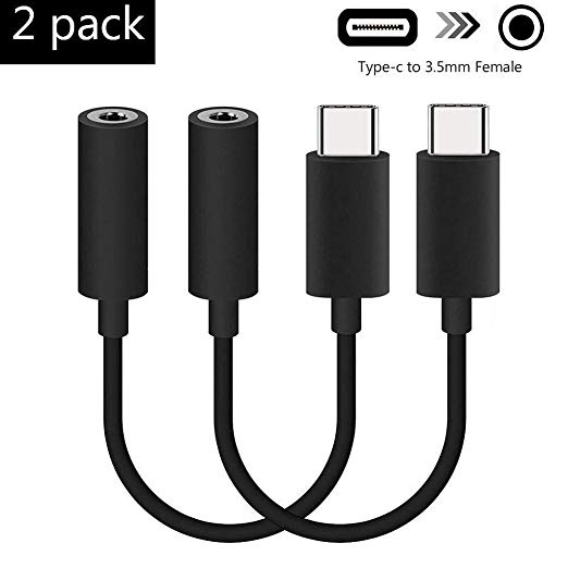 2 Pack USB C to 3.5mm Headphone Jack Cable Adapter, Assrid Type C 3.1 Male to 3.5mm Female Stereo Audio Headphone Connector only Motorola Moto Z, LeEco Le 2/Max 2, Not Fit HTC (Black)