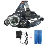OUTERDO 5000LM 3 LED 3 X CREE XML T6 2R5 Headlamp LED Headlight 4 Mode Head Lamp  2 Pack of 18650 Rechargeable Li-ion Battery  AC Charger For Outdoor Camping Biking Hunting Fishing