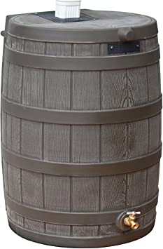 Good Ideas Rain Wizard 50 Gallon Plastic Rain Barrel Water Collector with Brass Spigot, Oak