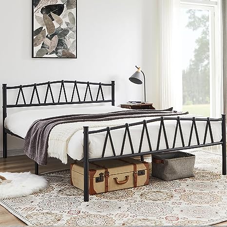 VECELO 14" Queen Size Metal Platform Bed Frame with Vintage Headboard/Mattress Foundation/No Box Spring Needed