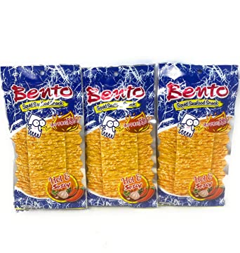 Bento Squid Seafood Snack Hot & Spicy 0.7oz, (3 Pack)