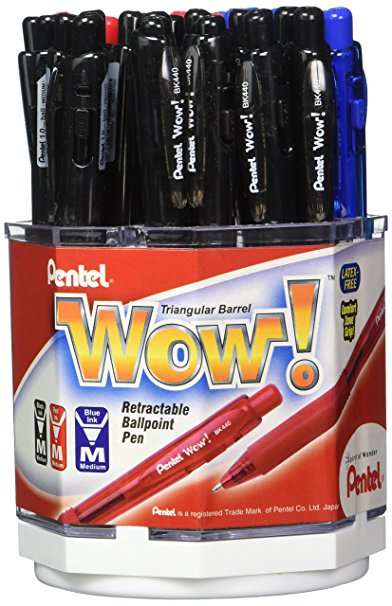 Pentel Ballpoint Pen, Retractable, Rubber Grip, Medium, 36 Pens per Display, Assorted (BK440-3)