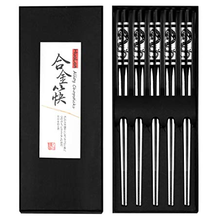 HuaLan Metal Alloy Chopsticks Stainless Steel Lightweight Chopsticks 5 Pairs Gift Set