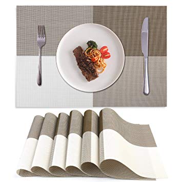 Akway Placemats Set of 6 Washable Table Mats Cup Mat Heat/Stain Resistant Place Mats for Dining Table, Beige CD2-JLS-6