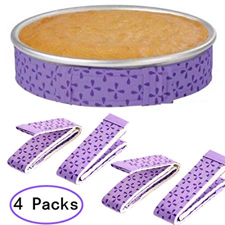 4 Pack Bake-Even Strips, Thick Cotton Absorbent Bake Even Strip, Keep Cakes More Level and Prevents Crowning with Cleaner Edges, for Home Kitchen Bake Cake Strips