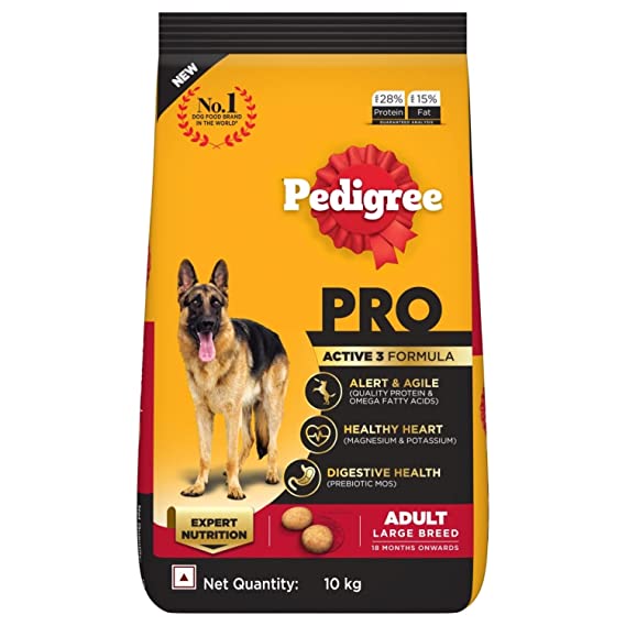 Pedigree PRO Adult Dry Dog Food for Large Breed Active Dog, Chicken, 10kg Pack