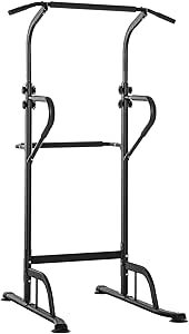 HOMCOM Power Tower Dip Station Pull Up Bar Multi-Function Push Up Equipment with Adjustable Height for Home Gym Strength Training Workout Fitness