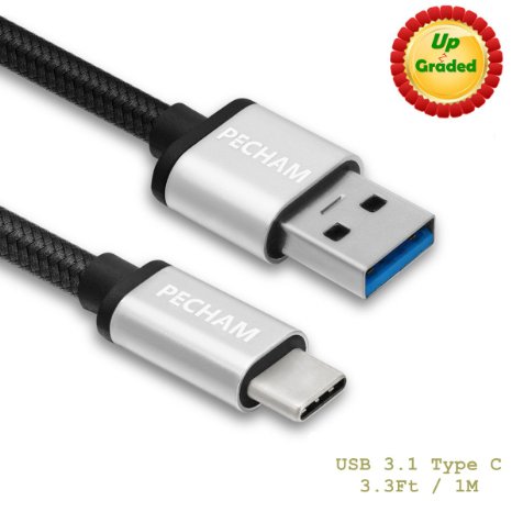 PECHAM N31 Type C Cable 3.3Ft Braided USB C Charger USB-A to USB-C Male with Reversible Connector for New MacBook 12inch, ChromeBook Pixel, Nexus 6P 5X, Asus Zen AiO and Other Devices with Type C USB
