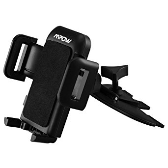 [CD Slot Car Mount] Mpow Universal CD Slot Cell Phone Holder Cradle with 360 Degree Rotation, Three Side Grips for iPhone 7/7 Plus/6s /6 /6s Plus /6 Plus, Samsung Galaxy S7/ S6 Edge / S6 / S5--Black