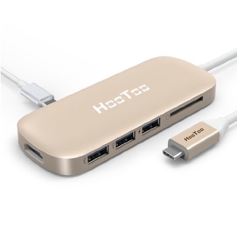 USB C Hub, HooToo Shuttle 3.1 Type C Hub with Power Delivery for Charging, HDMI Output, Card Reader, 3 USB 3.0 Ports - Gold
