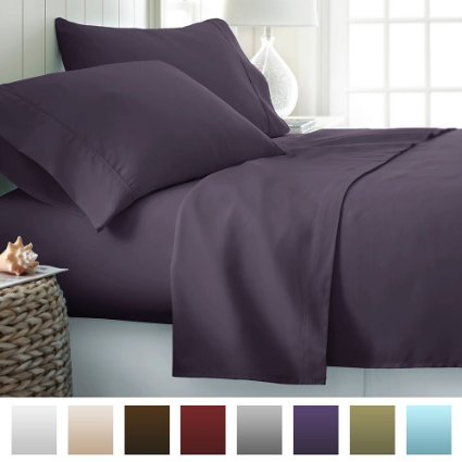 Beckham Hotel Collection Luxury Soft Brushed Microfiber 4 Piece Bed Sheet Set Deep Pocket - Queen - Purple