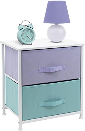 Sorbus Nightstand with 2 Drawers - Bedside Furniture & Accent End Table Chest for Home, Bedroom Accessories, Office, College Dorm, Steel Frame, Wood Top, Easy Pull Fabric Bins (Pastel/White)