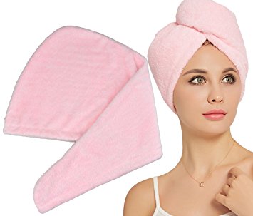 HOPESHINE Microfiber Ultra Absorbent Large Hair Towel Head Turban Bath Wrap Fast Drying Spa Wrap (Pink)
