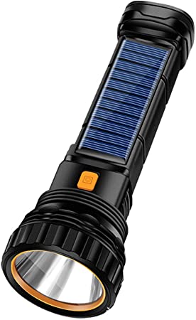 Solar/Rechargeable Multi Function 1000 Lumens LED Flashlight, With Emergency Strobe Light and 1200 Mah Battery, Emergency Power Supply and USB Charging Cable, Fast Charging