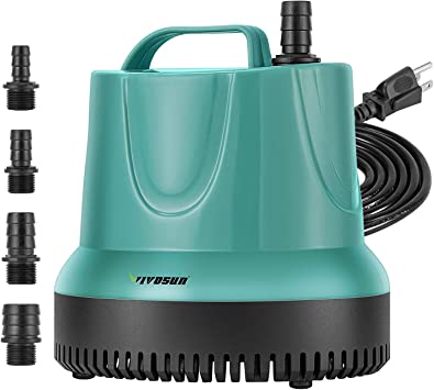VIVOSUN 1150GPH Submersible Pump (4500L/H, 100W), Ultra Quiet Water Pump with 11ft High Lift, Fountain Pump with 5ft Power Cord, 4 Nozzles for Fish Tank, Pond, Aquarium, Statuary, Hydroponics