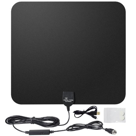 YSTSZ Amplified Indoor HDTV Antenna 50 Mile Range with High Signal Capture of 16.4ft Coaxial Cable - Black