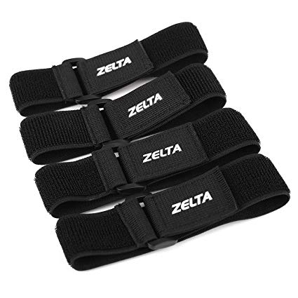 Zeltauto Elastic Hook and Loop Cable Tie, Fastening Magic Strap with Plastic Buckle End, Black (4 Pcs, 15 x 16 In)