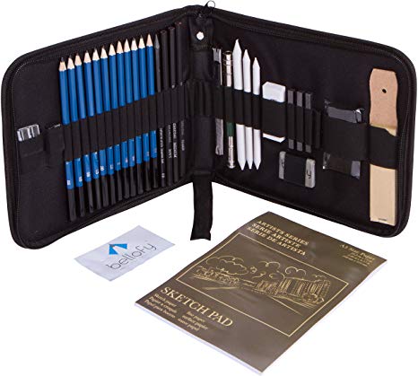 33-piece Professional Art Kit - Drawing and Sketch Kit with Pencils, Erasers, Kit Bag and Free Sketchpad - Art Supplies, Drawing Pencils, Graphite Pencils, Pencil Sharpener