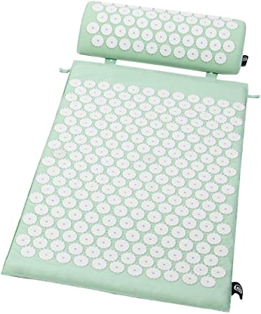 UGO Acupressure Mat and Pillow Set for Back/Neck Pain Relief and Muscle Relaxation, Sciatic Pain Relief and Trigger Point Therapy (Mint Green)