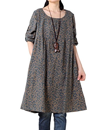 Vogstyle Women's Floral Printed Empire Waist A-line Dress