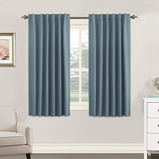 H.VERSAILTEX Blackout Curtains Thermal Insulated Window Treatment Panels Room Darkening Blackout Drapes for Living Room Back Tab/Rod Pocket Bedroom Draperies, 52 x 54 Inch, Stone Blue, 2 Panels