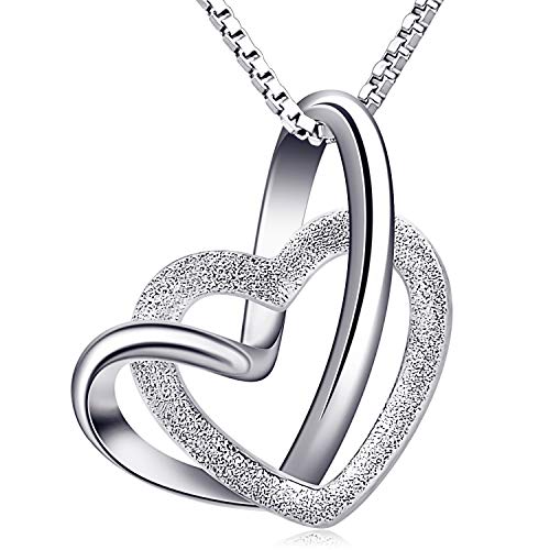B.Catcher Necklace Womens Silver Jewelry Forever Love Frosted Interlocked Heart Pendant with Chian