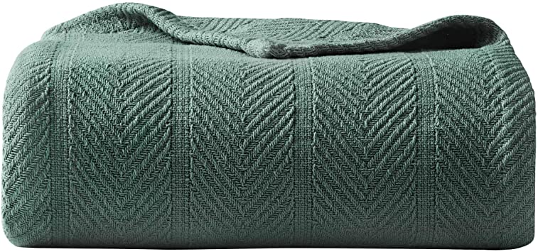 Eddie Bauer | Herringbone Collection | 100% Cotton Light-Weight and Breathable Blanket, Cozy and Soft Throw, Machine Washable, Full/Queen, Green