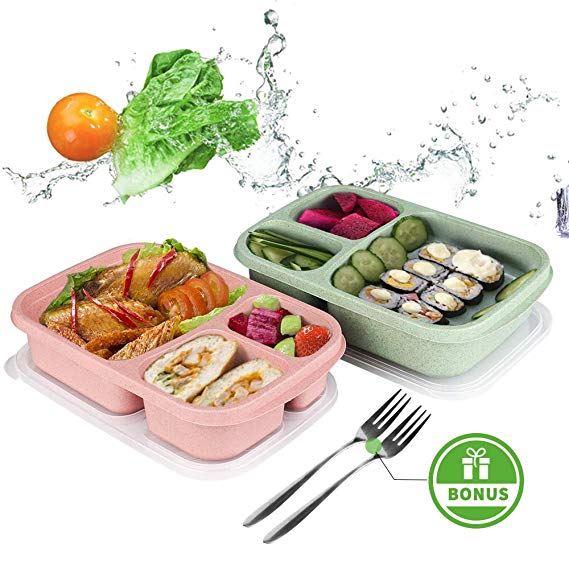 Bento Lunch Box，Food Storage Containers with Airtight Lids, 3 Compartment Plastic Divided Food Storage Container Boxes for Kids & Adults