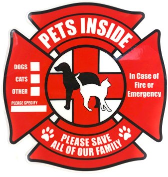 4 Pack | Pet Inside Sticker | Static Cling Rescue Window Decals w/ Bonus Pet Saver Wallet Card | No Adhesive | Red | 4.75 in x 4.75 in