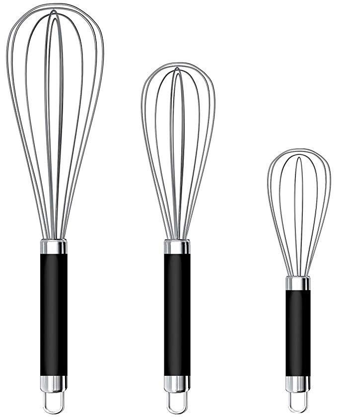 Set of 3 Stainless Steel Whisk 8" 10" 12", Kitchen Balloon Hand Stainless Whisk Set for Blending Whisking Beating Stirring by Ouddy