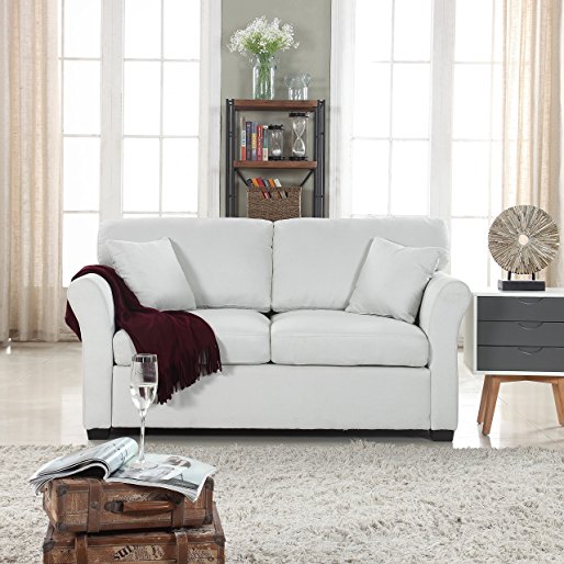 Classic and Traditional Ultra Comfortable Linen Fabric Loveseat - Living Room Fabric Couch (Beige)