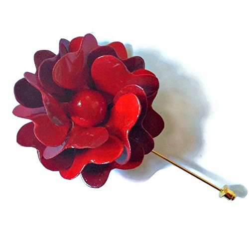 60s Style Red Flower Lapel Pin Metal Enamel Rose