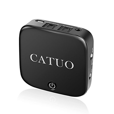 CATUO Bluetooth Transmitter and Receiver,Wireless Audio Adapter 3.5mm Stereo Output Digital Optical Toslink for TV / Home / Car Stereo System- AptX Low Latency(Black)