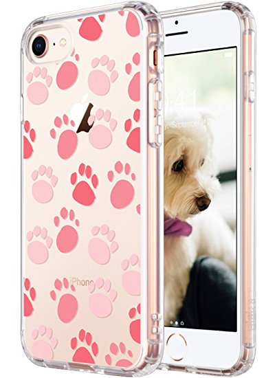 iPhone 8 Case, iPhone 7 Case, ULAK Clear Slim Fit Flexible Premium Hybrid Shock Absorbing & Scratch Resistant Cover Hard Back Panel TPU Bumper for Apple iPhone 8 & iPhone 7 4.7 inch, Dog Foot