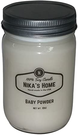 Nika's Home Baby Powder Soy Candle - 12oz Mason Jar