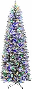 Hykolity 6.5 ft Pencil Prelit Christmas Tree, Artificial Slim Christmas Tree with 200 Multicolor LED Lights, 544 PVC Branch Tips, Metal Stand and Hinged Branches, 10 Color Modes