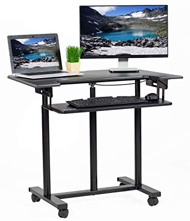 VIVO Mobile Height Adjustable Table, Stand Up Desk Cart with Sliding Keyboard Tray, Computer Workstation, Rolling Presentation Cart (CART-V06A)