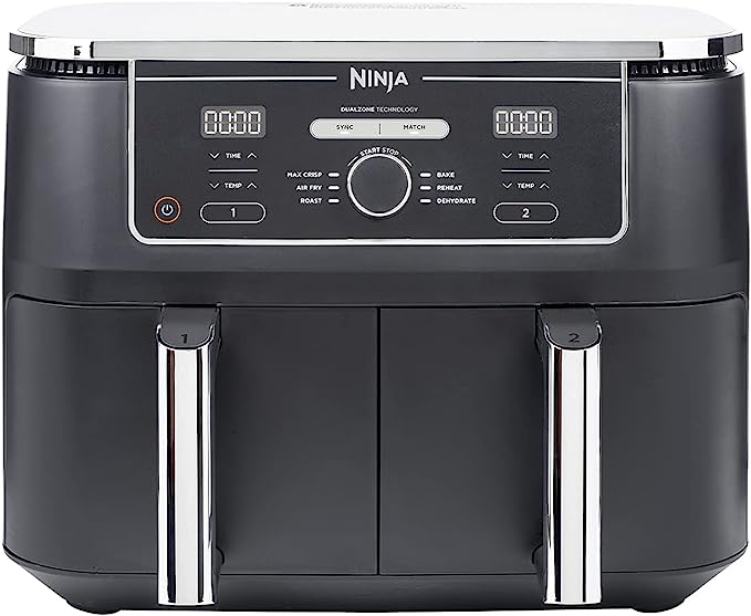 NINJA Freidora exenta de aceite Dual Zone Foodi MAX [AF400EU], 9,5 l de capacidad, 2 cajones, 6 modos de cocción, negra