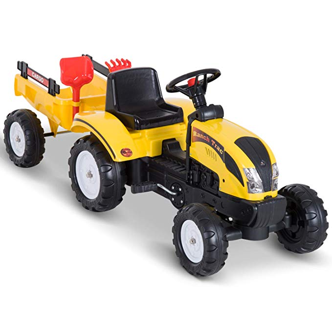 HOMCOM Pedal Go Kart Ride on Tractor w/ Shovel & Rake Four Wheels Child Toy