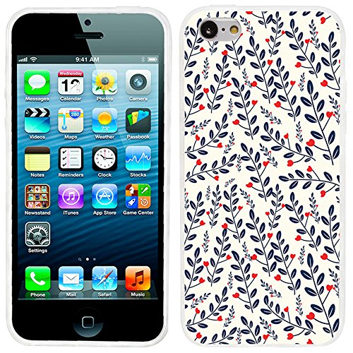 iPhone 5c case cool, iPhone 5c case cute, ChiChiC full Protective Stylish Case slim durable Soft TPU Cases Cover for iPhone 5c,red heart love flower blue slate leaves