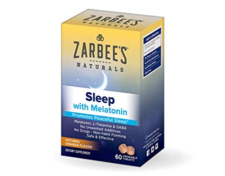 Zarbee's Naturals Sleep with Melatonin, Natural Orange Flavor Chewable Tablets for Natural, Restful Sleep*, 5mg Melatonin Tablets, 60 Tablets (1 Box)