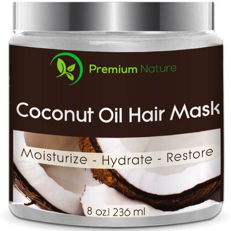 Coconut Oil Hair Mask 8 oz 100% Natural Hair Care Treatment - Intensive Repair, Restores Shine & Nourishes Scalp, By Premium Nature