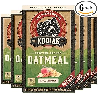 Kodiak Cakes Instant Oatmeal Packets, Apple Cinnamon, High Protein, 100% Whole Grains, 6 boxes with 6 packets each (36 packets)