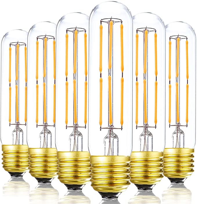 LEOOLS T10 Led Bulb, 6W Dimmable Led Tubular Bulbs, 60 Watt Incandescent Bulb Equivalent, 2700K Warm White,600LM, Clear Glass, E26 Base Lamp Bulb, for Cabinet Display Cabinet etc,6 Pack.