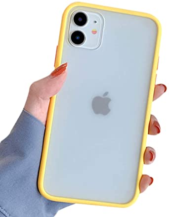 Ownest Compatible with iPhone 11 Case for Clear Frosted PC Back and Soft TPU Bumper Protective Silicone Slim Shockproof Case for iPhone 11(6.1 Inch)-Yellow