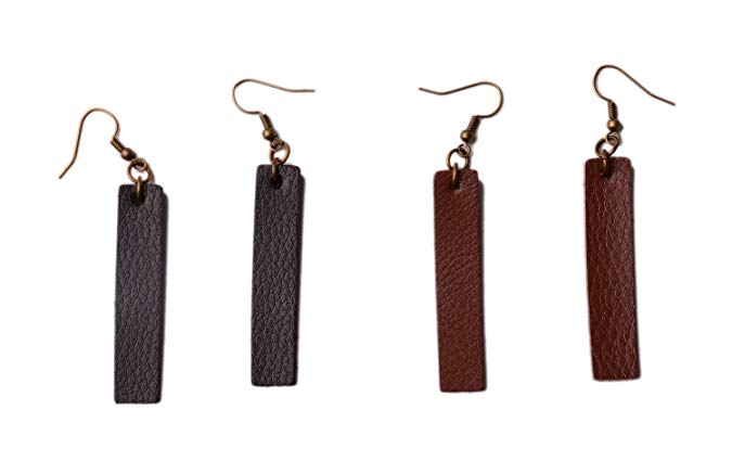 L&N Rainbery 2 Pairs Bar Leather Earrings Antique Looking Various Colors Rectangle Faux Leather Bohemia Dangle Drop Earrings